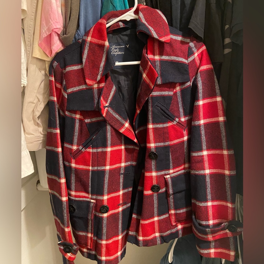 Plaid AE Wool Pea Coat